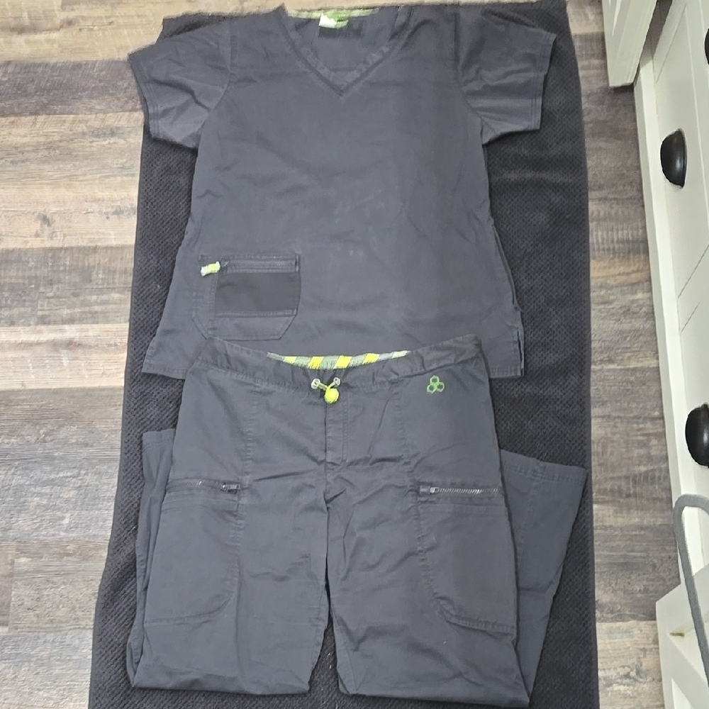 Gray Scrub Set with Green Accents